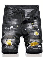 Men's Spray Painted Ripped Denim Shorts