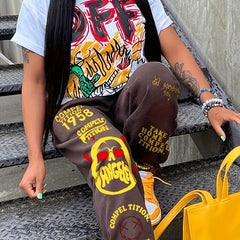 Women's Graffiti Print Tee & Joggers Set