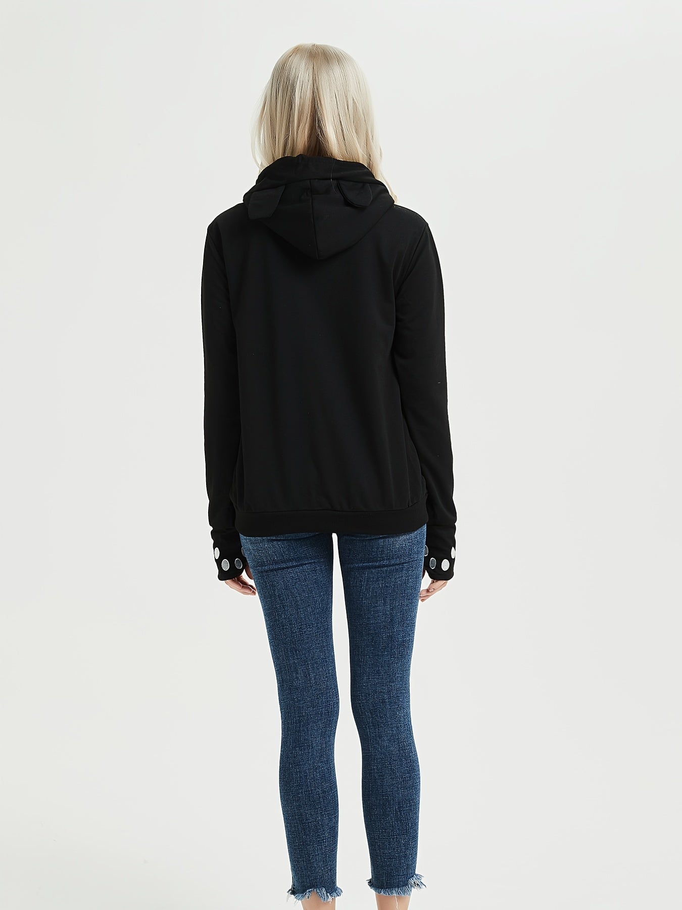 Cat Print Hoodies Drawstring Long Sleeve Sweatshirt With Cat Ears