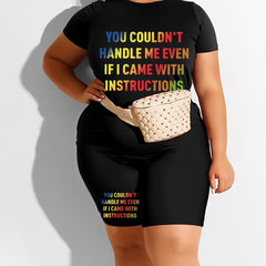 Letter Print T Shirt & Shorts Set Women's High Stretch 2pcs Outfits