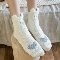 5 Pairs Heart Print Socks Warm Women's Stockings & Hosiery