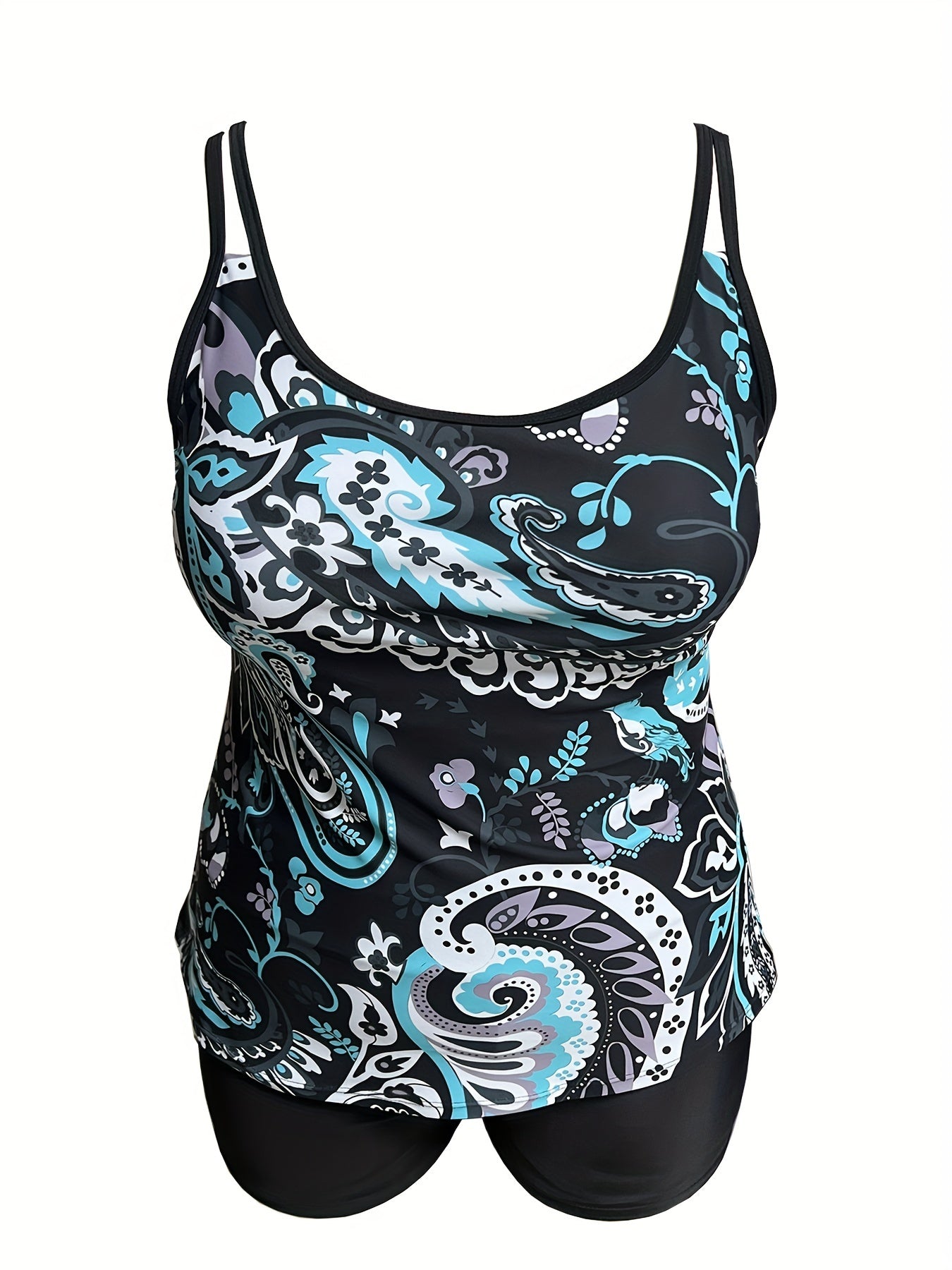 Women's Plus Paisley Print Boho Tankini Set Cami Top & Shorts Swimsuit