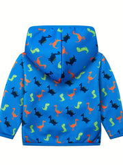 Kid's Dinosaur Print Fleece Jacket Hooded Coat