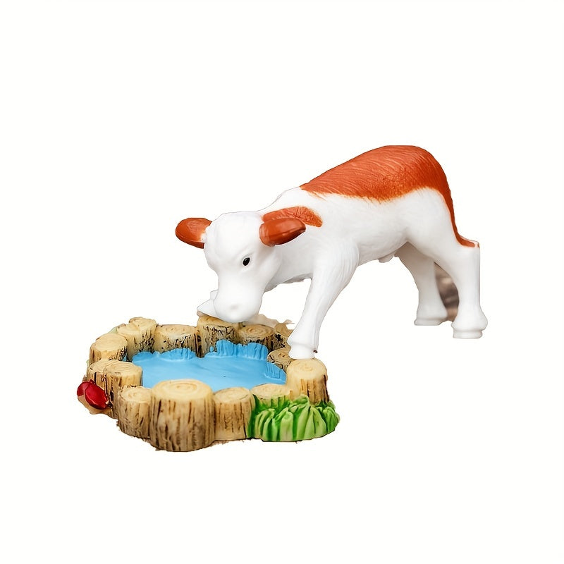 Cow Drinking Water Resin Crafts for Micro Landscape Decoration