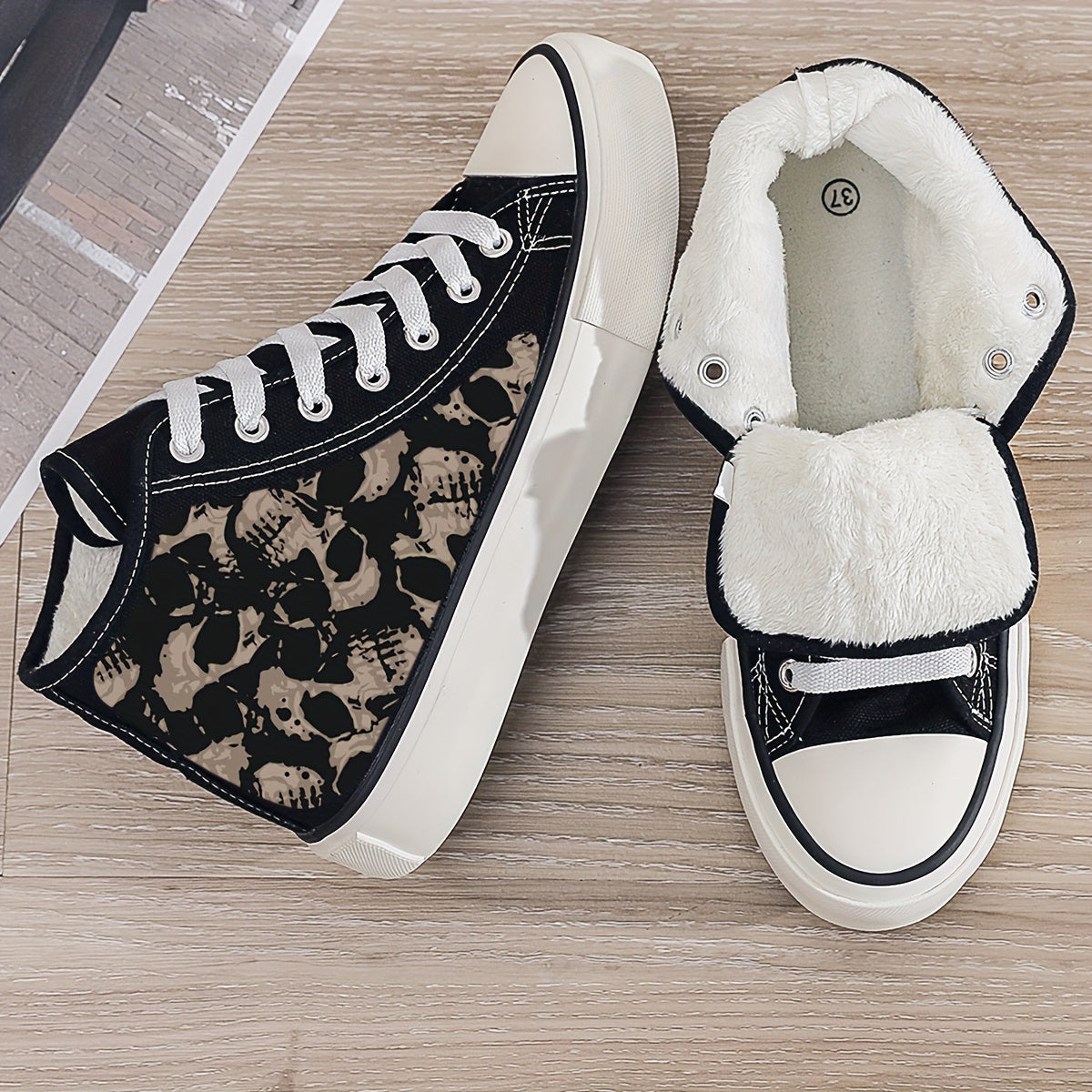 Skull Print Plush Lined Chunky Sneakers