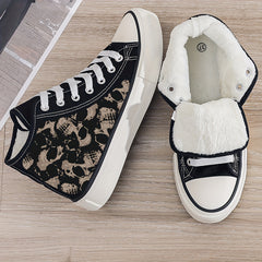Skull Print Plush Lined Chunky Sneakers