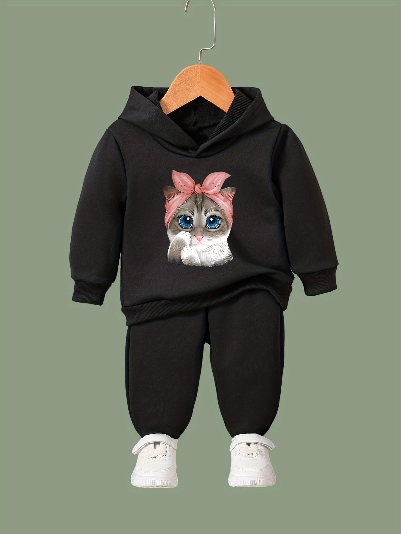 Cat Print 2pcs Girls Sports Outfits Spring Fall Outdoor Gift