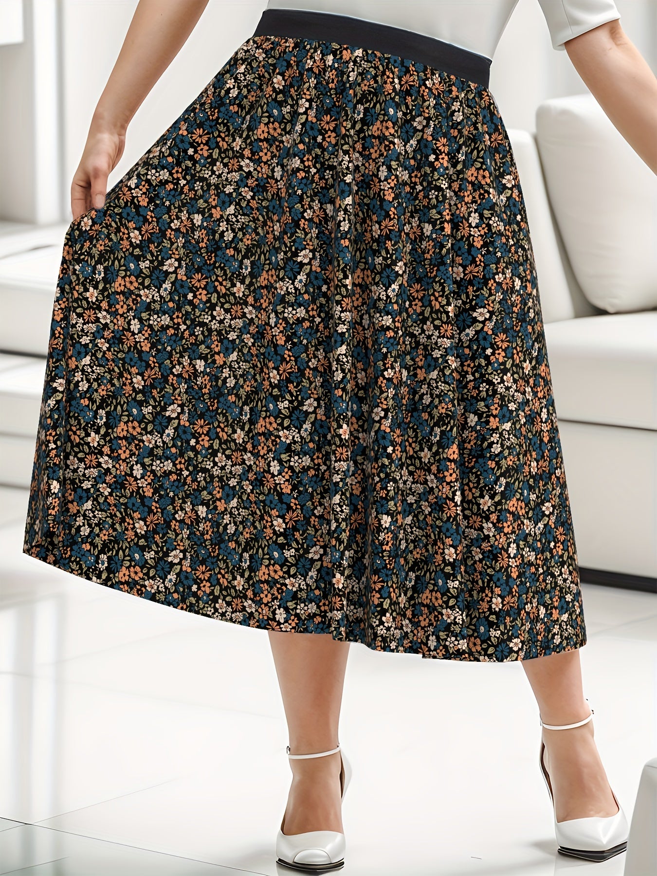 Women's Plus Ditsy Floral Print Maxi Skirt