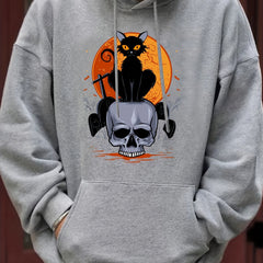 Men's Halloween Style Cat & Skull Hoodie