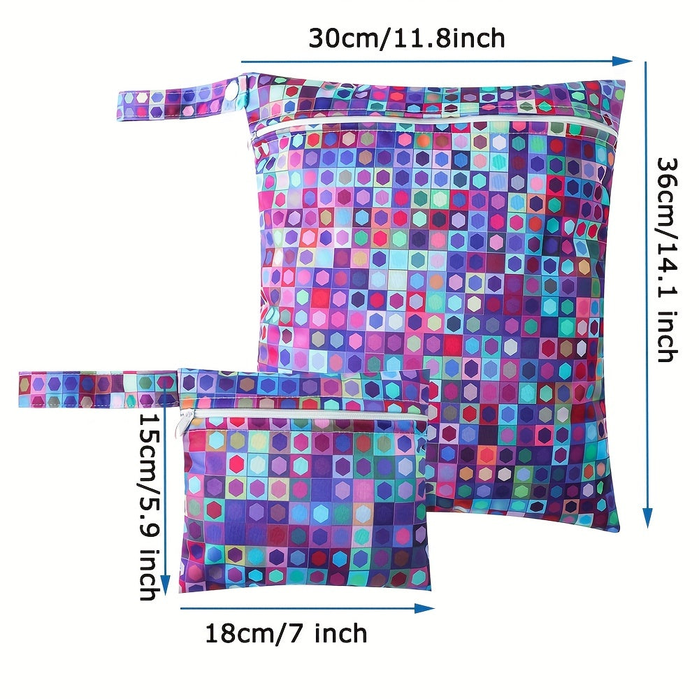 2pcs Reusable Printed Diaper Bags for Travel & Wet Dry Cloth Diapers
