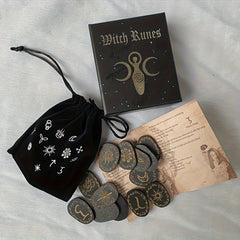 Witch Rune Board Game Set with 13 Runes and 1 Blank Rune