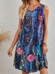 Floral Print V Neck Tank Dress