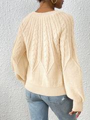 Solid Crew Neck Pullover Sweater Lantern Sleeve Criss Ruffle Trim Knit