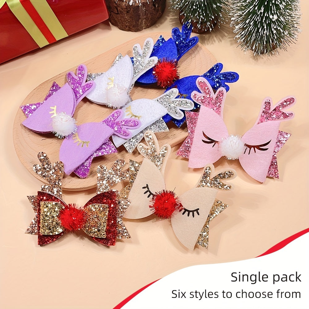 Christmas Party Elk Antlers Hair Clip Sequin Bows Hair Pin Girls Hair Accessorie