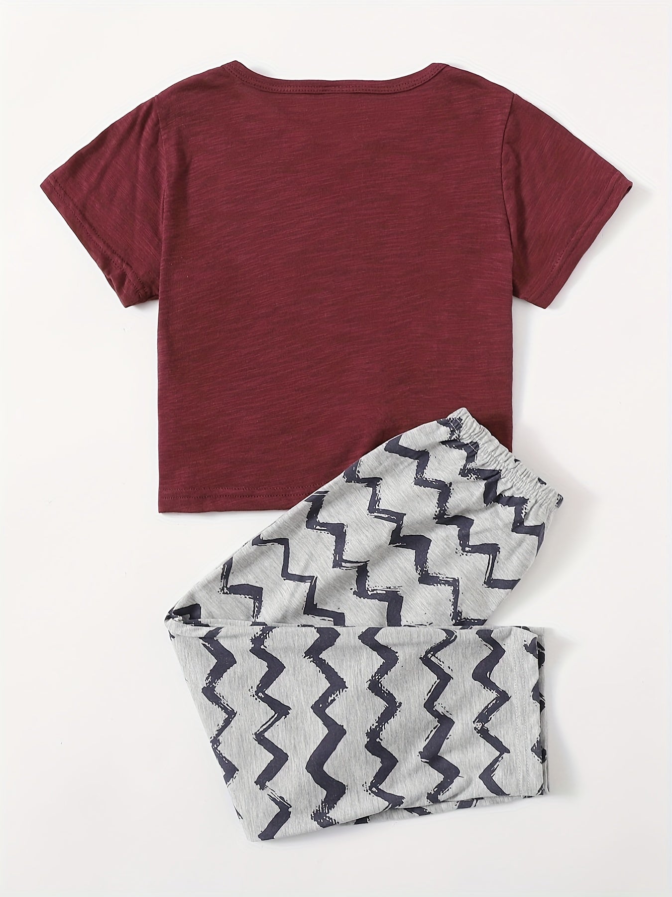 Boys' Dino Print 2pcs Cotton T-shirt & Wave Pants Set Summer Outfit