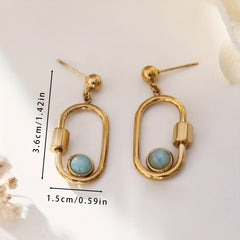 14k Golden Plated Green Stone Titanium Steel Earrings