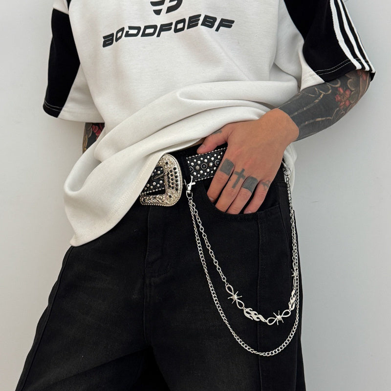 Men's Punk Chain Belt Buckle with Star and Skull, Edgy Accessory
