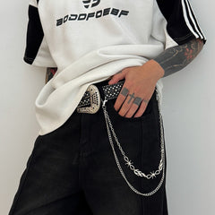 Men's Punk Chain Belt Buckle with Star and Skull, Edgy Accessory