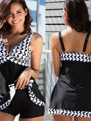 Chevron Pattern Sexy Tankini Sets V Neck Boxer Short Bottom Swimsuit