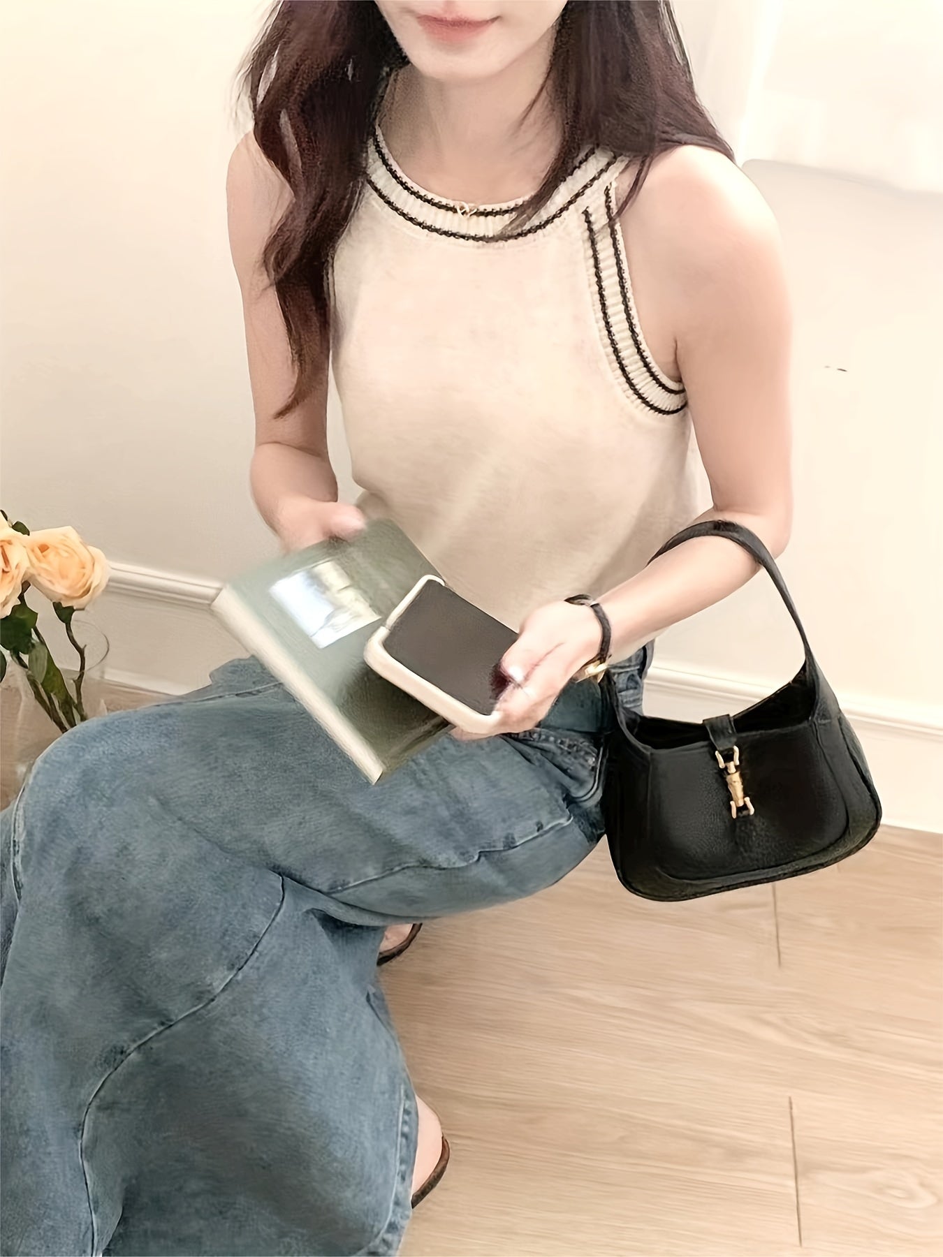 Striped Sleeveless Top Crew Neck Casual Summer Spring Wear