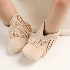 Cozy Tassel Boots for Baby Girls Non-slip Zip Shoes