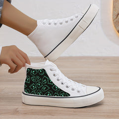 Ghost Print Plush Lined Chunky Canvas Sneakers High Top