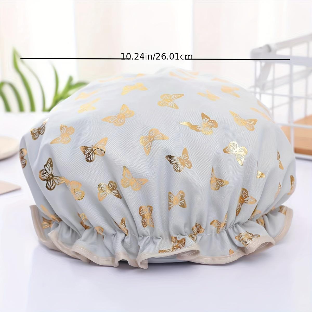 Butterfly Print Double Layer Shower Cap - Waterproof for Home & Travel