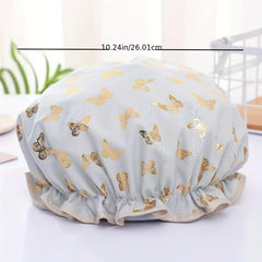 Butterfly Print Double Layer Shower Cap - Waterproof for Home & Travel