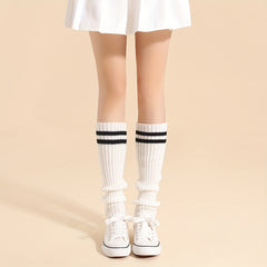 Striped Rib Knit Leg Warmers Knee High Socks Women's Stockings