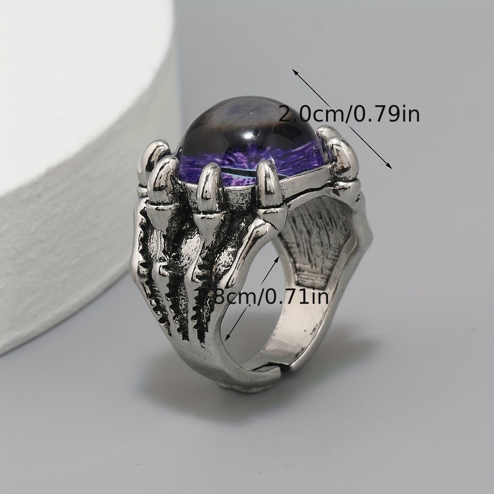 Retro Funky Dragon Eye Silver Ring Vintage Accessory