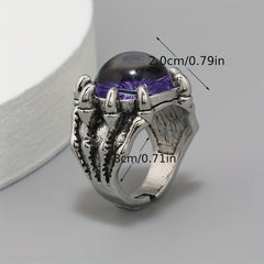 Retro Funky Dragon Eye Silver Ring Vintage Accessory
