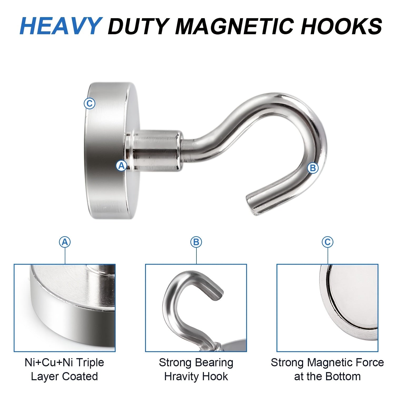 6pcs Neodymium Magnetic Hooks 25Lbs Heavy Duty Refrigerator Hook
