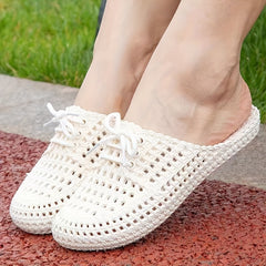 Women's Bowknot Hollow Out Flat Slides Closed Toe Mules