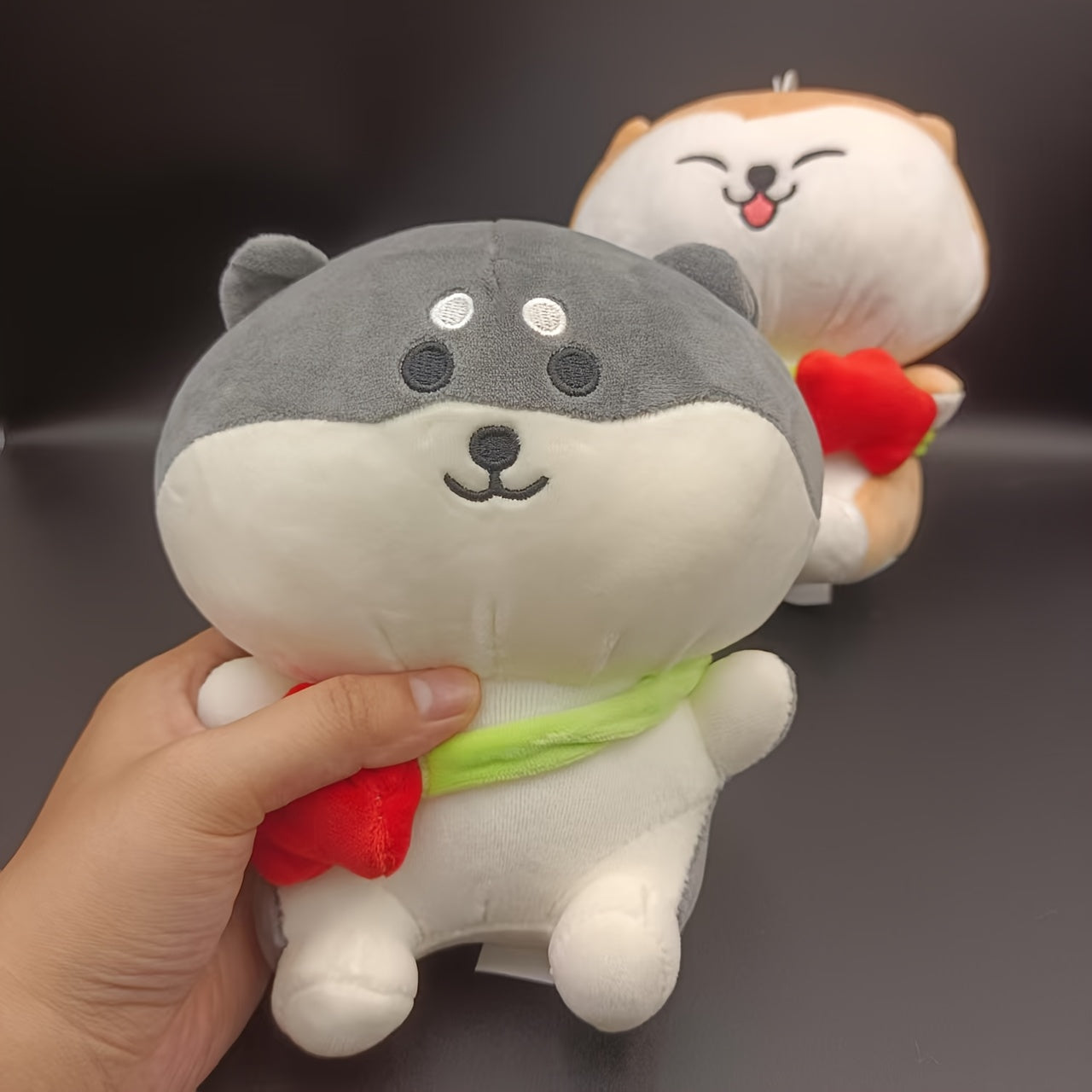 2pcs Husky Shiba Inu Plush Toy Chubby Puppy Doll with Yellow Bone Soft Fabric