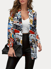 Funny Graphic Print Blazer Casual Lapel Long Sleeve Blazer