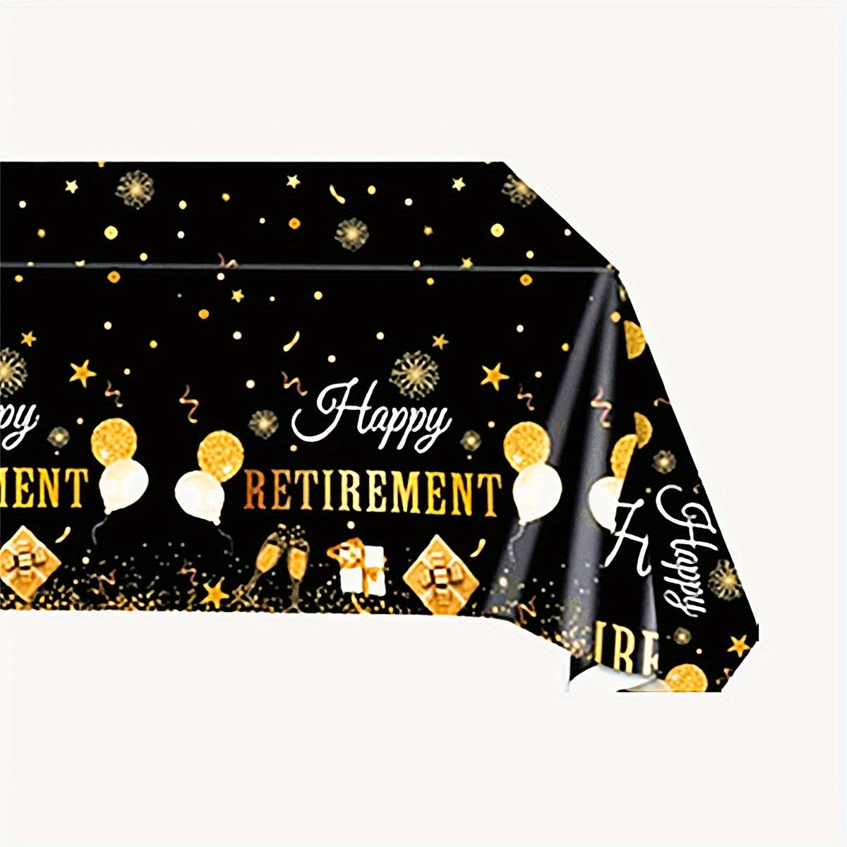 Golden Happy Retirement Tablecloth Disposable Plastic Table Cover