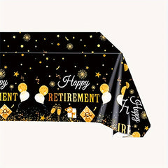 Golden Happy Retirement Tablecloth Disposable Plastic Table Cover