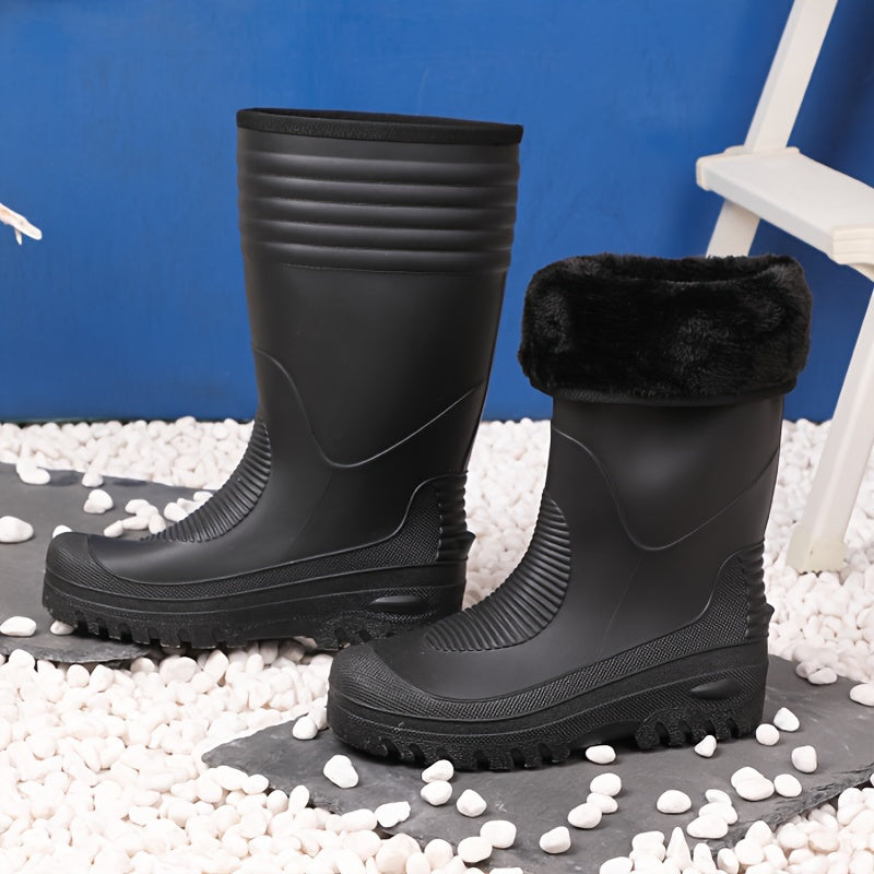 Men's Plush Lined Rain Boots Non Slip Waterproof Shoes