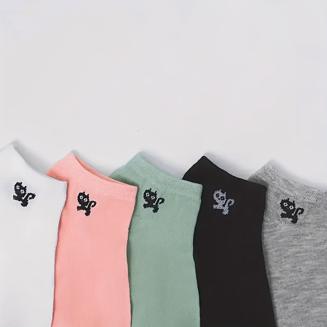 5 Pairs Cute Cat Print Socks for Women