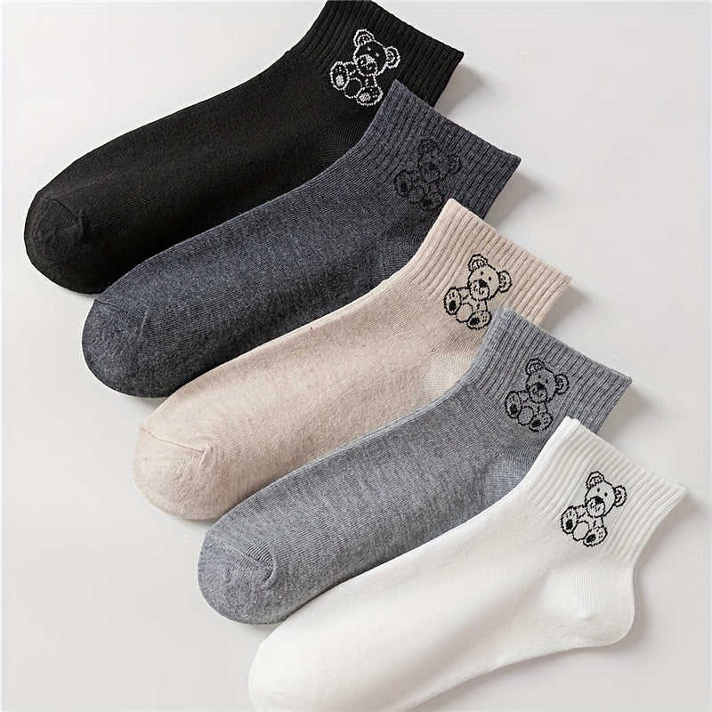 5 Pairs Cartoon Bear Print Socks Women's Stockings