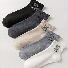 5 Pairs Cartoon Bear Print Socks Women's Stockings