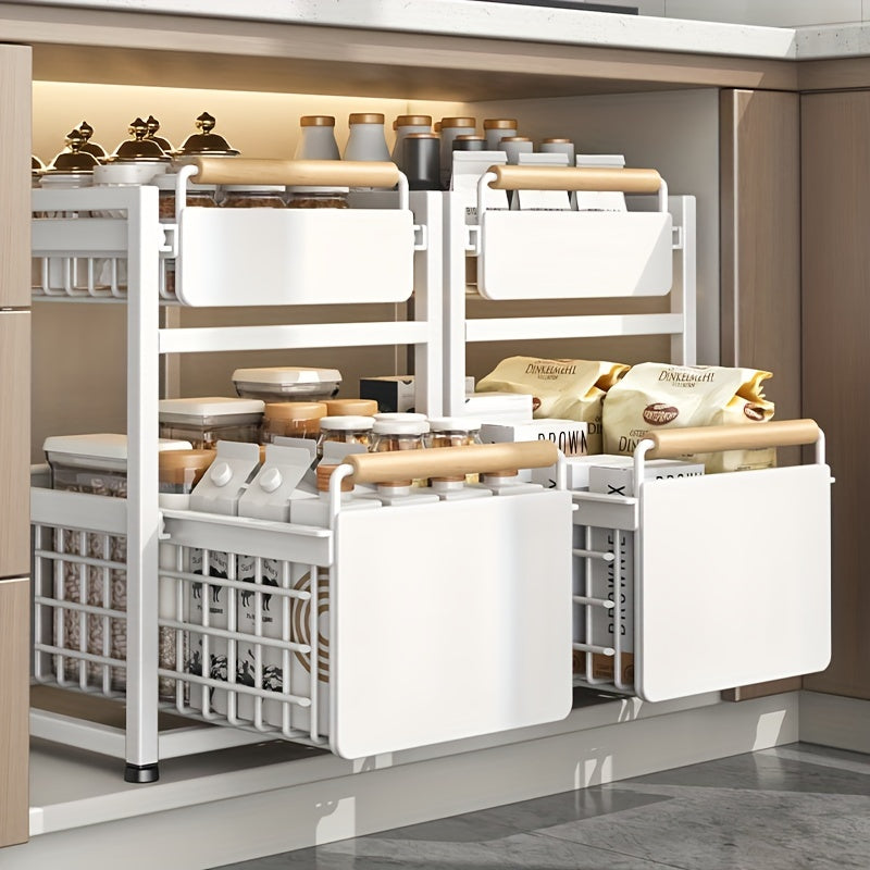 Pull-Out Basket Seasoning Storage Rack Sink Shelf