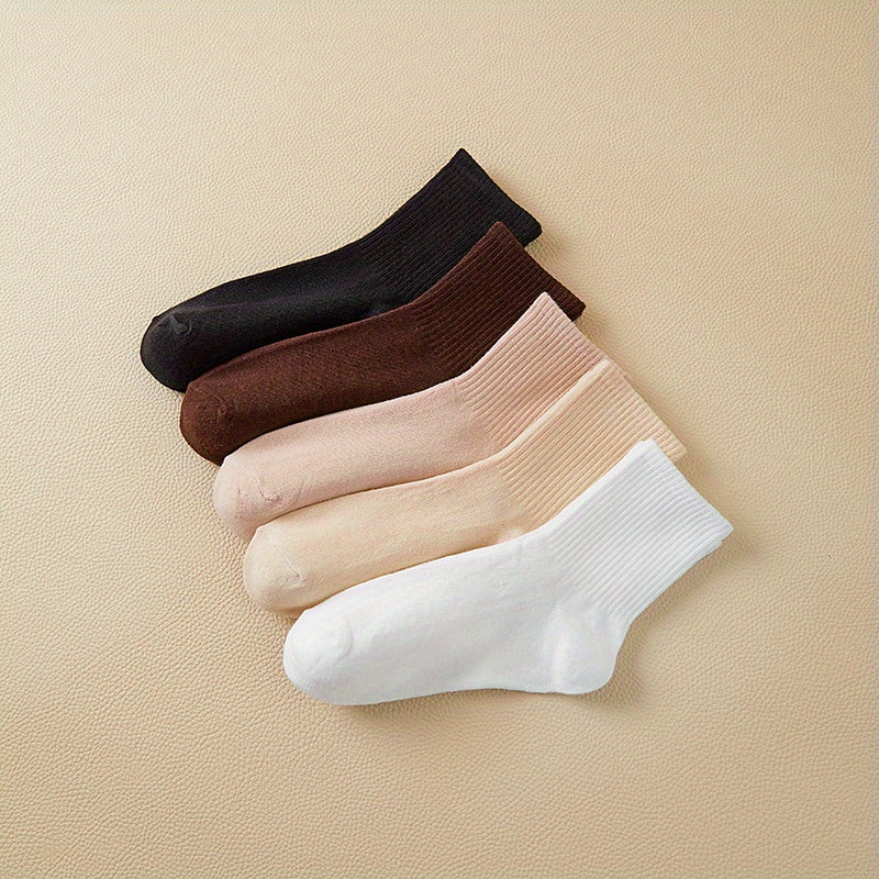 5 Pairs Ribbed Short Socks Comfort & Soft Mixed Socks Women's Stockings