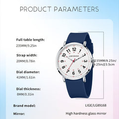 LIGE Quartz Watch Luminous Ultra thin Dial Three pin Silicone Tape Watch