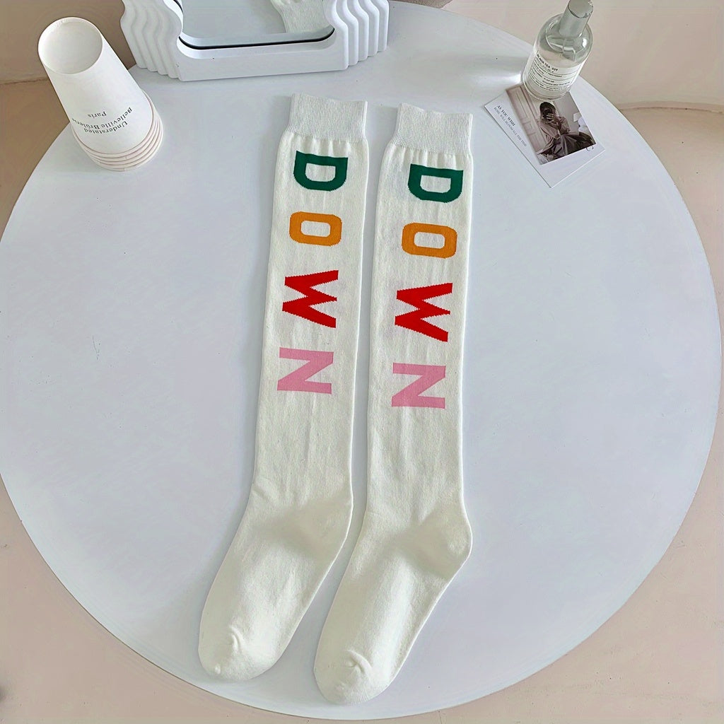 4 Pairs Letter Print Socks Over The Knee Sports Stockings Women's Hosiery