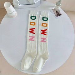 4 Pairs Letter Print Socks Over The Knee Sports Stockings Women's Hosiery