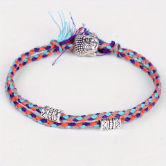 Colorful Braided Bracelet Metal Buddha Head Decor Wristband