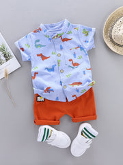 2pcs Baby Boys Dinosaur Print Shirt Top & Shorts Set Toddler Summer Clothes