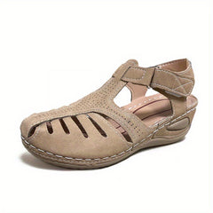 Women's Closed Toe Wedge Sandals Cutout Summer Ankle Strap Casual Sandals