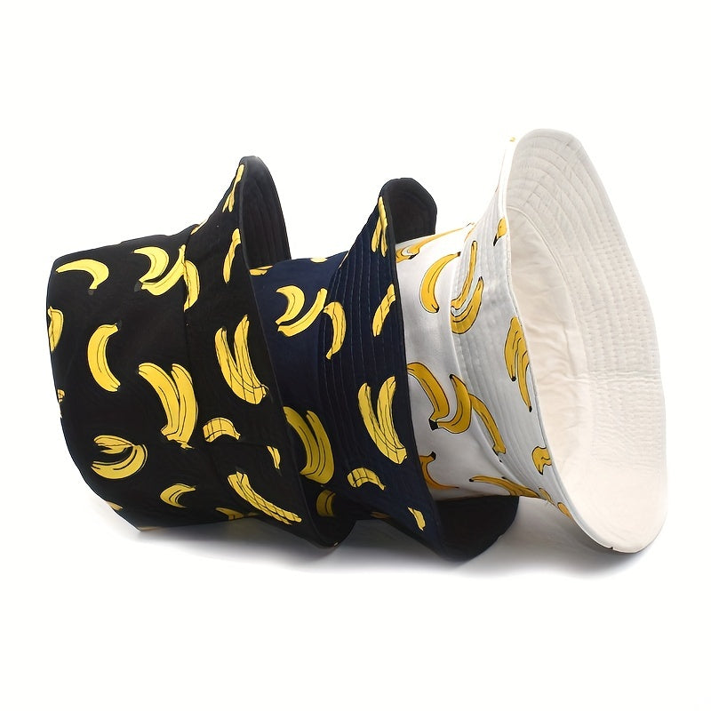 Cartoon Banana Print Bucket Hat Cotton Summer Sun Women Basin Cap